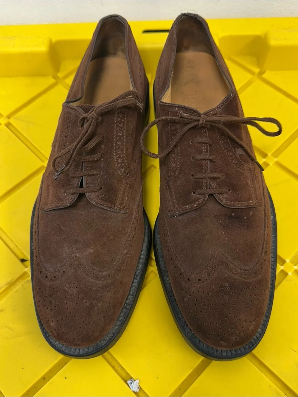 Tod's Shoes Suede Leather Wingtip Brogue Derby Mens Size 10 Brown Made In Italy